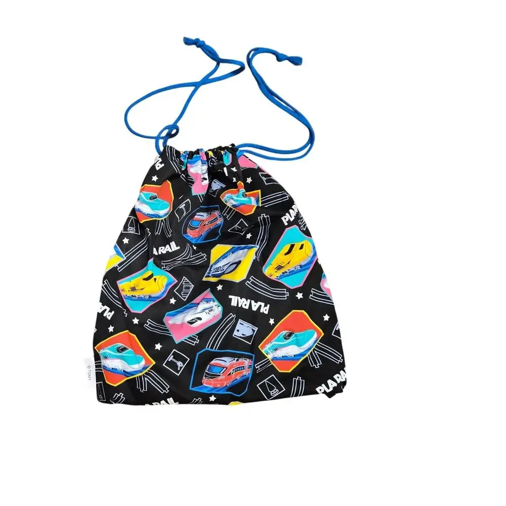 TOMY Plarail Japan Shinkansen Drawstring Black Bag Train Kids Pull Cord